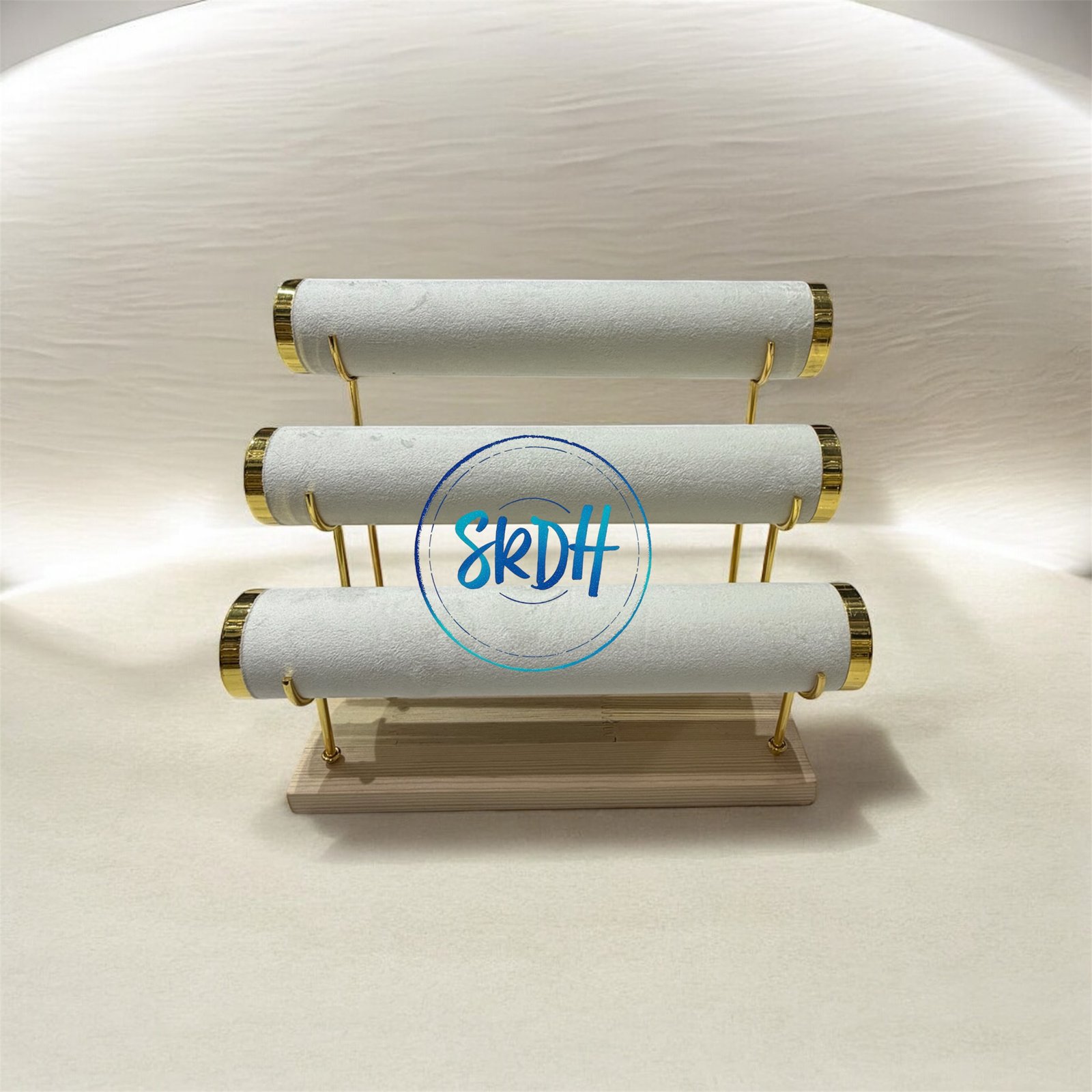 Luxury 3-Layer Velvet Bangle Stand – Gold-Trimmed Jewelry Display Organizer - Image 6