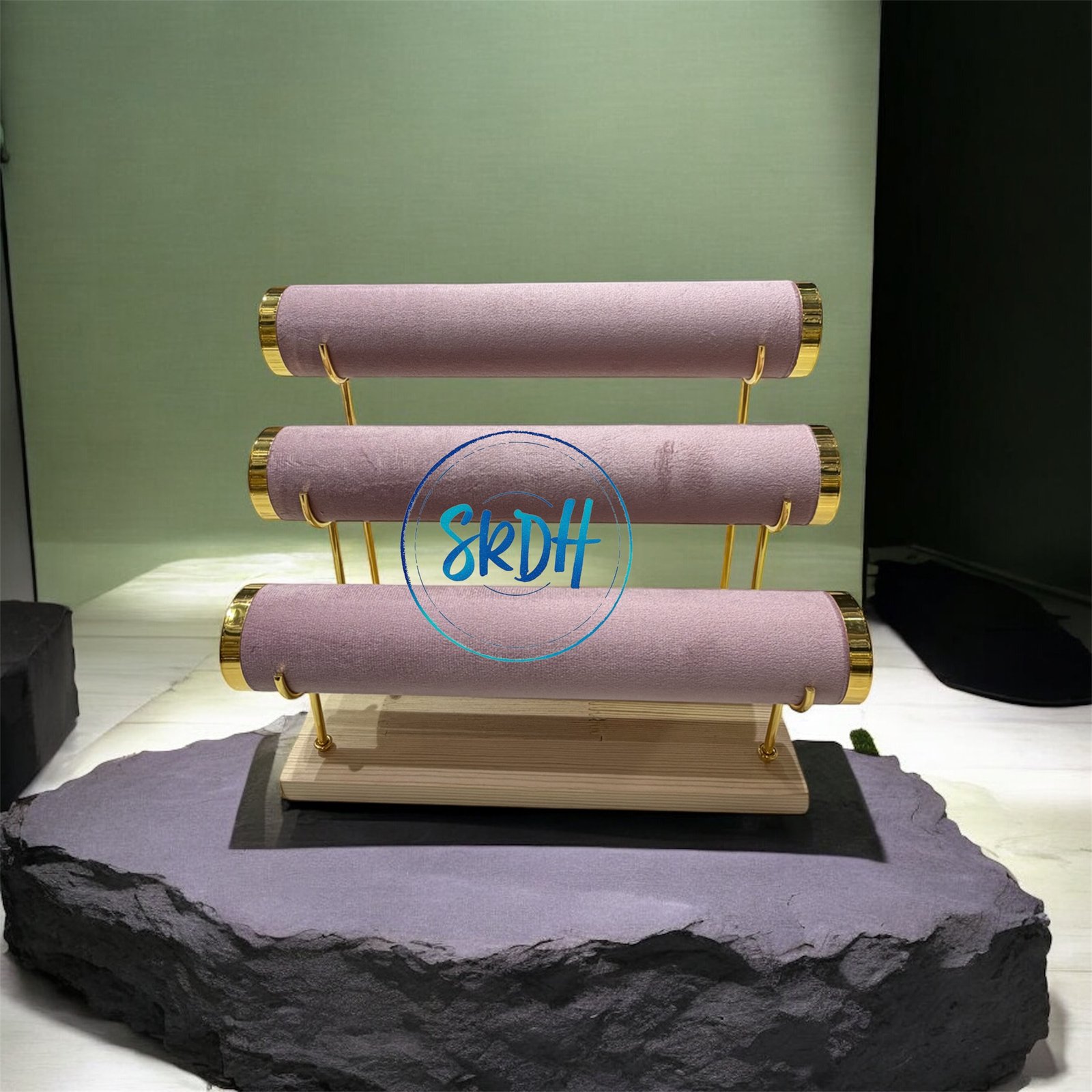 Luxury 3-Layer Velvet Bangle Stand – Gold-Trimmed Jewelry Display Organizer - Image 5