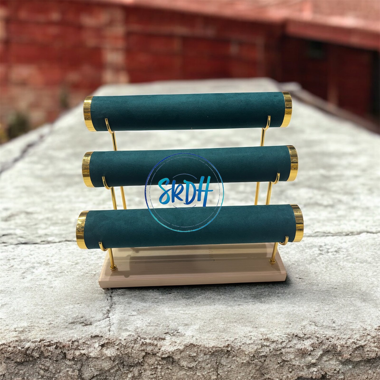 Luxury 3-Layer Velvet Bangle Stand – Gold-Trimmed Jewelry Display Organizer - Image 3