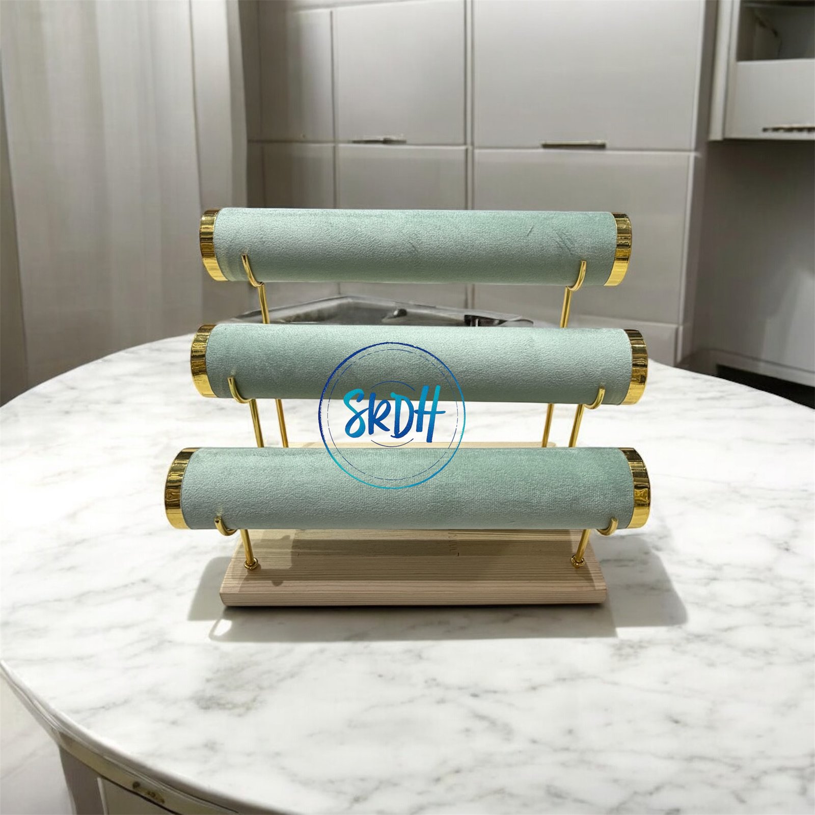 Luxury 3-Layer Velvet Bangle Stand – Gold-Trimmed Jewelry Display Organizer - Image 2
