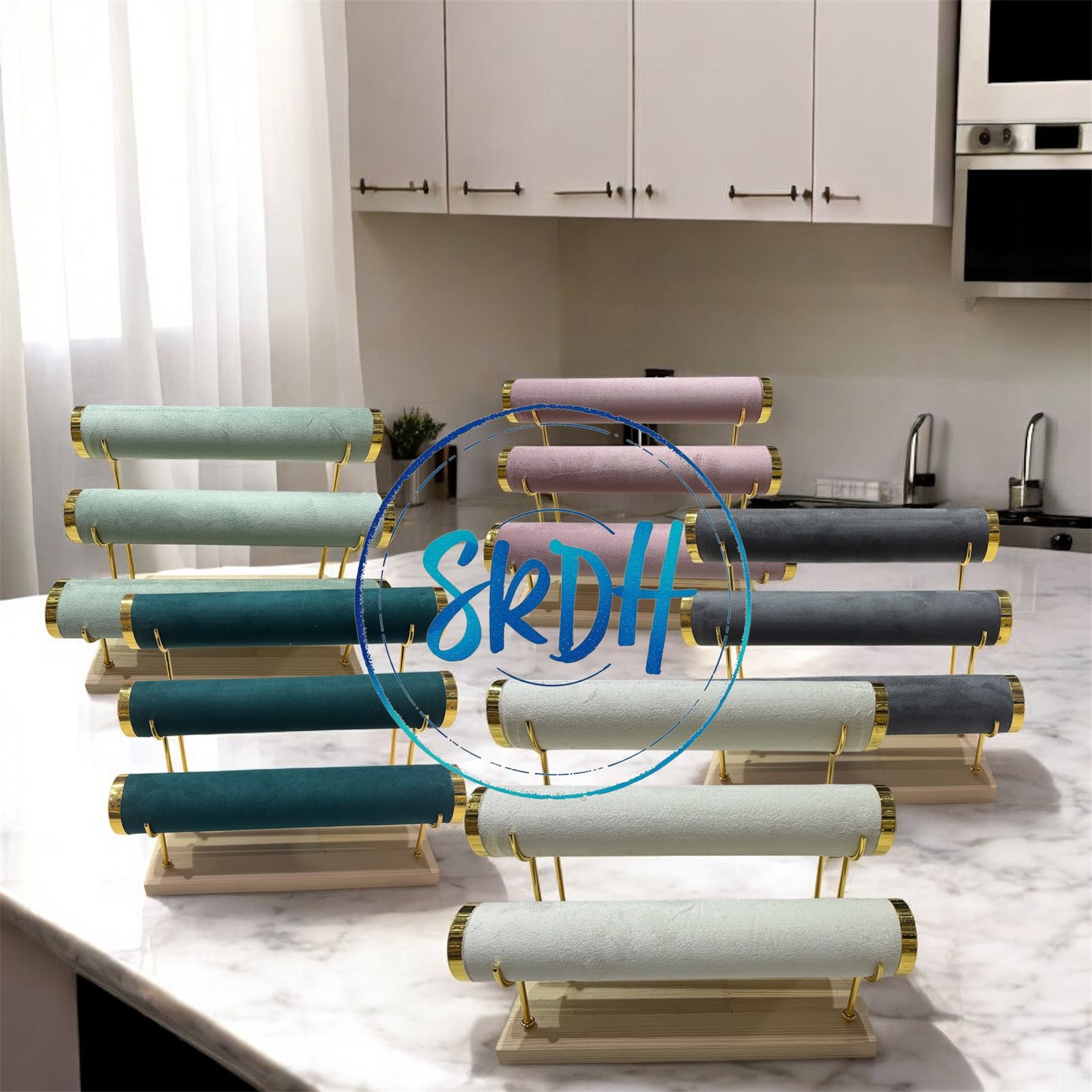 Luxury 3-Layer Velvet Bangle Stand – Gold-Trimmed Jewelry Display Organizer
